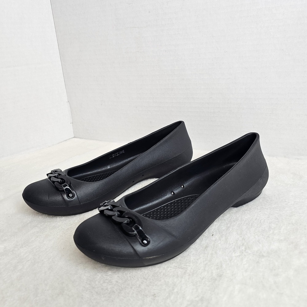 Crocs Black Chain Link Detail Comfort Ballet Flats Women's Size 9